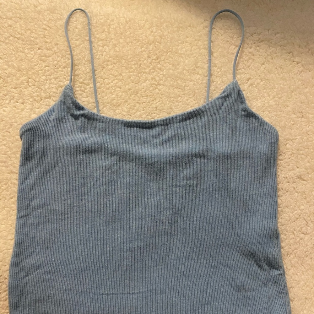 Baby Blue Ribbed Garage Crop top with thin straps